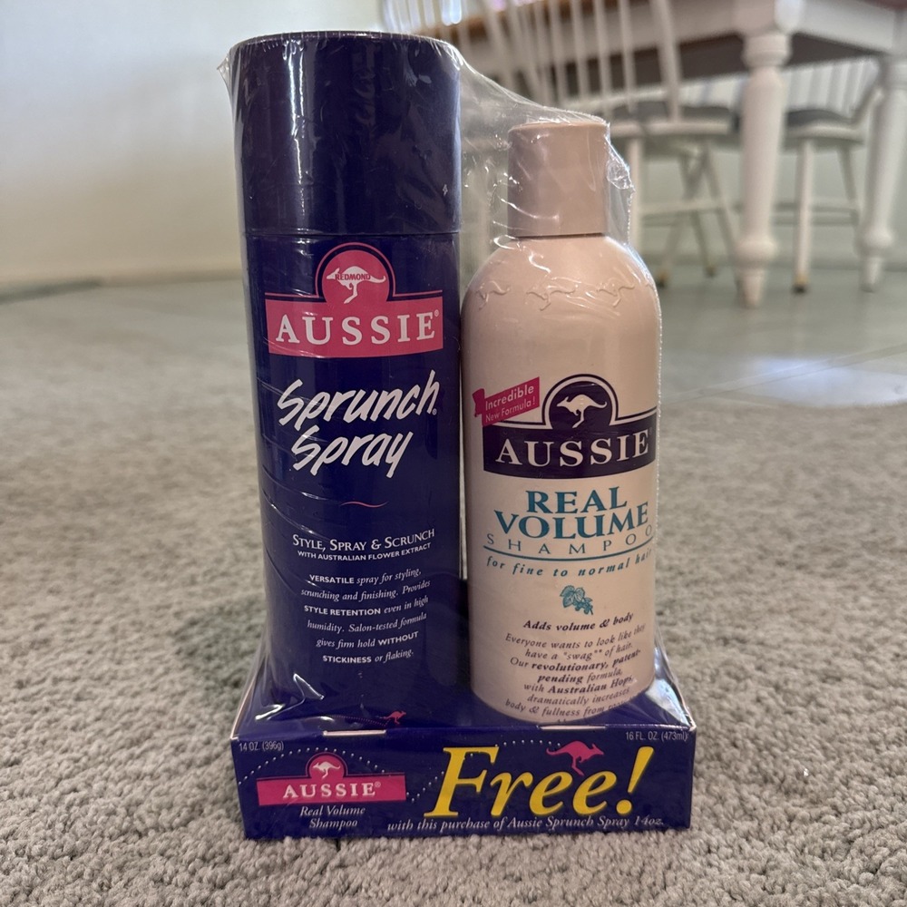 Vintage Aussie Sprunch Spray Hold 14 oz & Real Volume PACK Discontinued NEW RARE